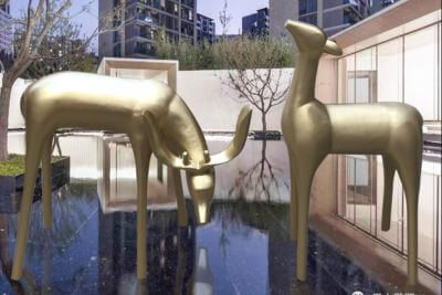 香檳金小鹿雕塑(不銹鋼、玻璃鋼)
